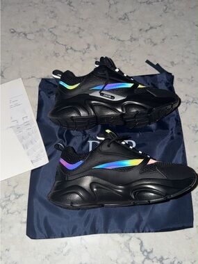 Dior Black Sneakers with Iridescent Rainbow Accents